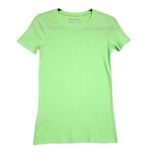 Eddie Bauer T Shirt Womens Small Lime Green Cotton USA Crew Neck Short Sleeve